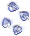 1 13x13x6mm Sapphire with Foil Lampwork Heart Pendant